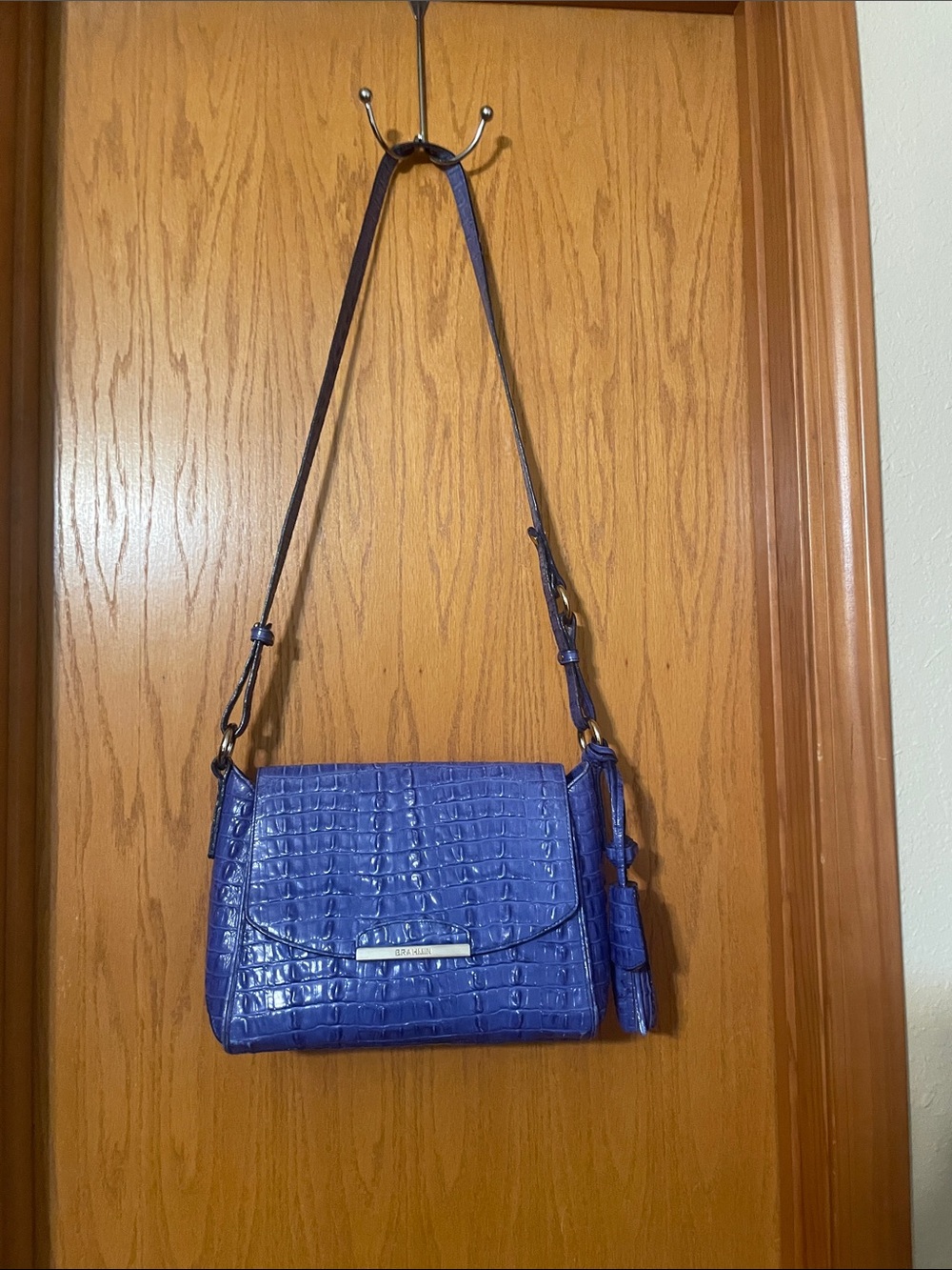 Brahmin Blue Croc-Embossed Flap Crossbody